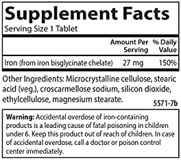 Carlson Chelated Iron 27 mg Superior Absorption Blood Health Energy Utilization and Optimal Wellness 100 Tablets