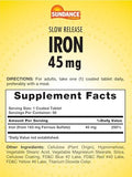 Sundance Iron 45mg Slow Release Pills 50 Tablets Essential Mineral Supplement Vegetarian NonGMO and Gluten Formula