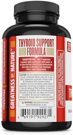 Zhou Thyroid Support Complex With Iodine Supplement, Increase Energy, Fight Brain Fog With Vitamin B12, Iodine, Magnesium, Zinc, Selenium, No Soy, Gluten-Free, 30 Servings, 60 Caps