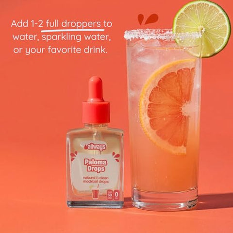 Allways Drops Natural Paloma Mocktail Drops | Sugar-Free, Zero Calories, Monk Fruit Sweetened | Glass Bottle for On-the-Go Hydration | Kids & Adults | 50 Servings