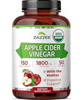 Zazzee USDA Organic Apple Cider Vinegar, 1800 mg per Serving, 150 Capsules | With the Mother, Vegan, 50 Day Supply, Fermented ACV, Digestive Support Formula, All-Natural, Non-GMO, Made in the USA