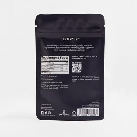 Drowsy Beauty Nighttime Skin Hydration & Wellness Supplement With Marine Collagen Hyaluronic Acid & Vitamin C " Supports Skin Vitality & Relaxation