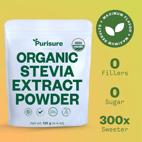 Organic Stevia Extract Powder125 g Zero Calorie Pure Stevia Extract Concentrated Powder Sweetener for Baking and Beverages No Aftertaste NonGMO Keto Friendly 892 Servings