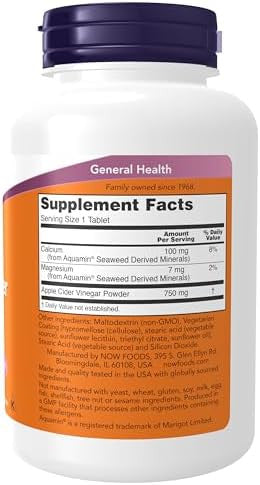 Now Foods Supplements Apple Cider Vinegar 750 Mg From Fermentation Of Sweet Apple Cider Extra Strength 180 Tablets