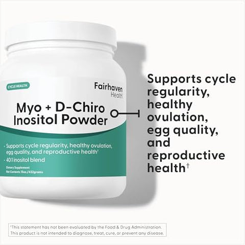 Fairhaven Health MyoInositol and DChiro Inositol Powder 40: 1 Ratio Healthy Ovarian and Hormone Balance for Women* Premium Vegan Supplement for Women NonGMO 180 Servings