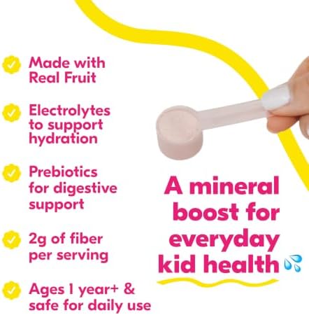 Begin Health Daily Growing Up Magnesium Drink for Kids Real Fruit Magnesium Powder with Electrolytes Prebiotic Fiber Kiwi and Inulin Pink Lemonade Flavor Ages 1+ 56 Servings