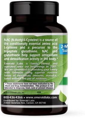 Emerald Labs Nac 600Mg - N-Acetyl-L-Cysteine - Vegan Amino Acid Supplement That Supports Detoxification - 60 Vegetable Capsules (60-Day Supply)