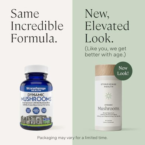 Stonehenge Health Stonehenge Dynamic Health Mushrooms 1400 Mg " 5 Mushroom Complex (Lions Mane Reishi Chaga Maitake Shiitake) " 100% Fruiting Bodies Nootropic " Brain Memory Focus & Immune Support " 60 Caps
