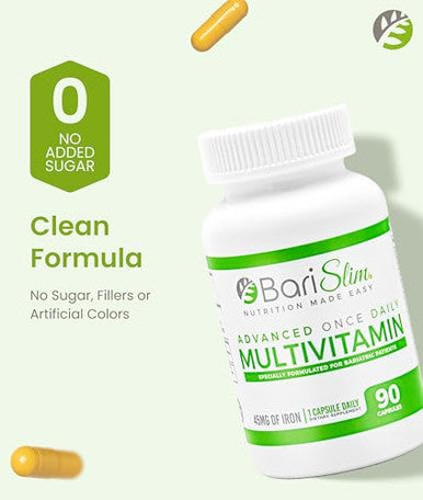 BariSlim Advanced Once Daily Bariatric Multivitamin Capsule - 45 mg of Iron - Bariatric Vitamin for Post Bariatric Surgery Including Gastric Bypass and Gastric Sleeve