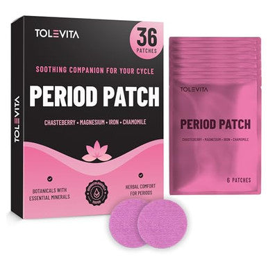 Tolevita Period Relief Patches Herbal Cramp Support With Chasteberry Magnesium Evening Primrose Dong Quai Curcumin Vitamins B6 And E Iron Chamomile Hormonal Balance And Menstrual Comfort 36 Pcs