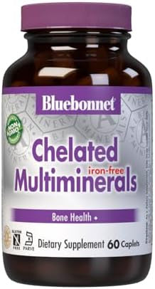 Bluebonnet Nutrition High Potency Chelated Multiminerals (Iron) Albion Chelated Minerals Soy Gluten Nongmo Kosher Dairy 120 Caplets 40 Servings