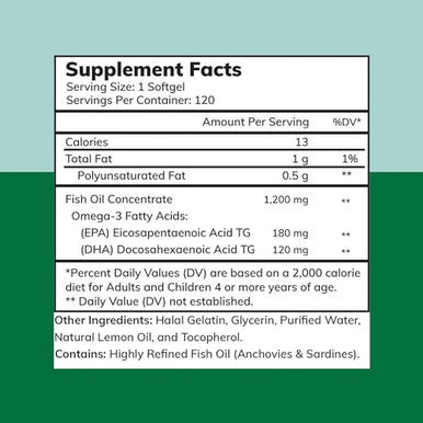 Zaytun Halal Fish Oil 1200Mg Omega-3 Premium Epa/Dha One Per Day Daily Wellness Support 4 Months Supply Lemon Flavor Keto Friendly Gluten Free