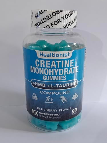 Healtionist 2 Pack 8000Mg Creatine Hmb Monohydrate Gummies For Men & Women L-Taurine & Vitamin B6 12 180 Blueberry Flavor Counts Supplement Gummies (60-Day Supply)