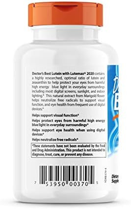 Doctor'S Best Lutein 20 Mg Supports Eye Health & Performance Nongmo Gluten 180 Softgels
