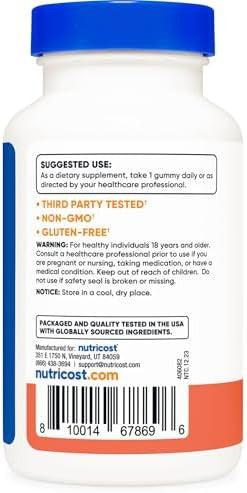 Nutricost Folic Acid (Vitamin B9) Vegetarian Gummies (120 Gummies / 1 Mg Folic Acid Per Serving) Folic Acid Supplement For Men & Women