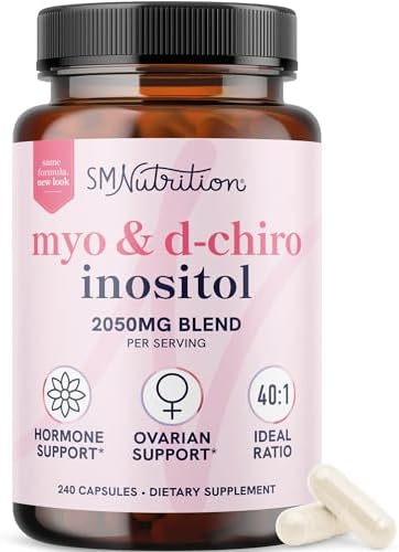 MyoInositol and DChiro Inositol for Hormone Balance for Women Fertility Ovarian Health and Cycle Support Ideal 40: 1 Ratio Myoinositol 2000mg and D Chiro 50mg Ovarian Support Vitamins 120 Ct.