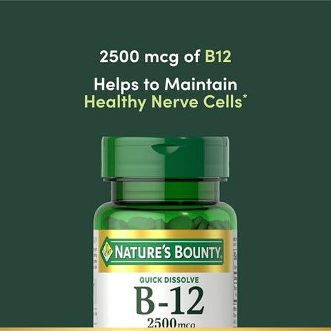 Nature'S Bounty Vitamin B12 2500 Mcg Cellular Energy Support For Energy Metabolism Heart & Nervous System Health 75 Quick Dissolve Tablets (Pack Of 3)
