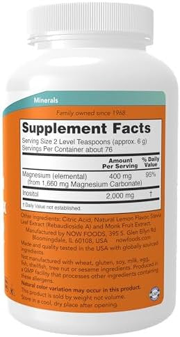 Now Foods Supplementspowder Magnesium Inositol Relax Nervous System Support Fizzy Lemonade Flavor 16Ounce