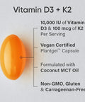 Sports Research Vitamin D3 K2 With 10000Iu Of Plant-Based D3 & 100Mcg Of Vitamin K2 As Mk-7 Non-Gmo Verified & Vegan Certified 60Ct
