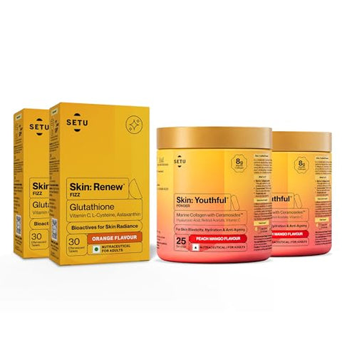 Setu Radiant Skin Combo Contains 8G Marine Collagen Ceramosides & 8-In-1 Glutathione Fizzy Tabs Supports Radiant Healthy Skin For Men & Women –