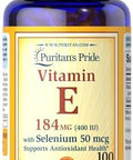 Puritan'S Pride Vitamin E 184Mg (400 Iu) With Selenium 50Mcg Vitamin Supplement For Immune System And Antioxidant Health Support 3 Month Supply 100 Rapid Release Softgels