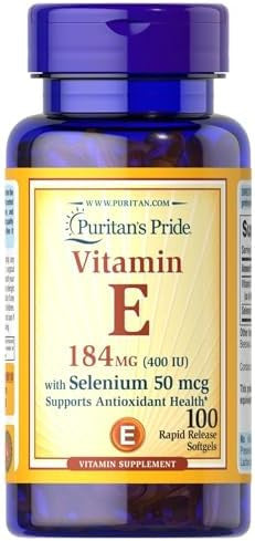 Puritan'S Pride Vitamin E 184Mg (400 Iu) With Selenium 50Mcg Vitamin Supplement For Immune System And Antioxidant Health Support 3 Month Supply 100 Rapid Release Softgels
