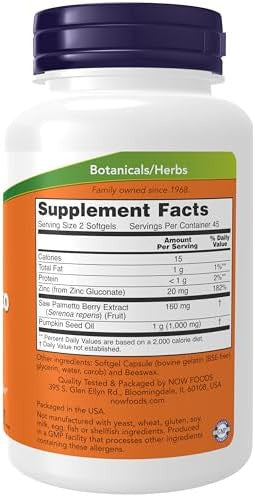 Now Foods Supplements, Saw Palmetto Extract With Pumpkin Seed Oil And Zinc, Men'S Health, 90 Softgels