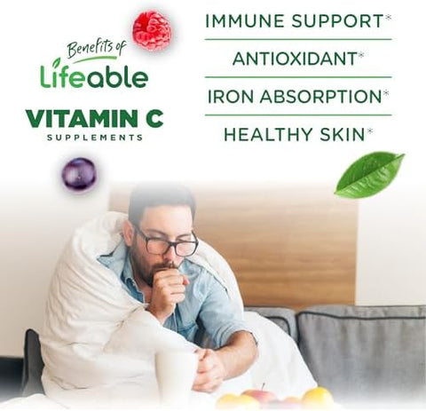 Lifeable Vitamin C Great Tasting Natural Flavor Gummy Supplement Vegetarian Gmo Chewable Vitamins For Immune Support 90 Gummies (1050 Mg)