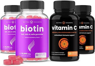 Nutrachamps Biotin Gummies (2 Pack) And Vitamin C Capsules (2 Pack) 4 Pack Bundle