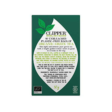 Clipper Organic Green Tea 40 Unbleached Plastic-Free Tea Bags