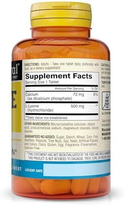 Mason Natural Llysine 500 Mg With Calcium Improved Immune Function Enhanced Nutrient Absorption Essential Amino Acid 100 Tablets (Pack Of 3)