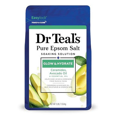Dr Teal'S Pure Epsom Magnesium Salt SoakGlow & Hydrate With Ceramides & Avocado Essential Oils3 Lbs