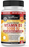 Bioschwartz High Strength Vitamin D3 5000 Iu 125 Mcg (1 Year Supply) Plus Advanced Strength Pre And Probiotics Supplement With Digestive Enzymes (1 Month Supply)