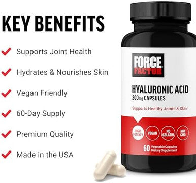 Force Factor Hyaluronic Acid Supplements Hyaluronic Acid Capsules For Joint Health And Skin Hydration Joint Health Supplement For Women And Men High Potency Vegan 60 Capsules