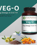 Pure Nutrition Vegan Omega 3-5-6-7-9 120 Softgels 600Mg Per Serving Of 2 Softgels Multi Omega Supplement For Overall Health Non Gmo Gluten Free