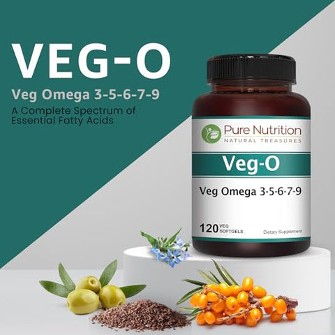 Pure Nutrition Vegan Omega 3-5-6-7-9 120 Softgels 600Mg Per Serving Of 2 Softgels Multi Omega Supplement For Overall Health Non Gmo Gluten Free