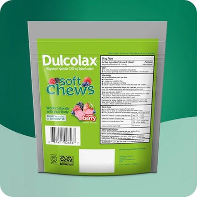 Dulcolax Soft Chews Saline Laxative Mixed Berry (60Ct) Gentle Constipation Relief Magnesium Hydroxide 1200Mg (Pack Of 2)