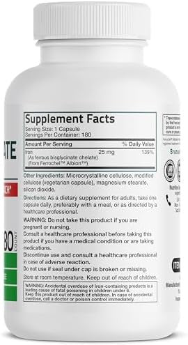 Bronson Iron Bisglycinate 25 Mg Gentle On The Stomach, Supports Energy & Healthy Red Blood Cell Production - Non-Constipating Formula - Non Gmo, 90 Vegetarian Capsules