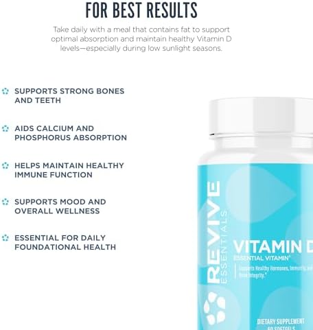 Revive Md Vitamin D3 Supplement 5000 Iu - High Potency Cholecalciferol For Immune Support Calcium Absorption Bone & Muscle Health - Non-Gmo Dietary Supplement With No Fillers - 60 Softgels
