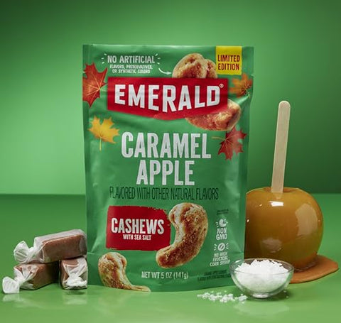 Emerald Salted Caramel Apple Cashews (1-Pack) | 5oz Resealable Bag | Kosher Dairy Certified, Non-GMO, Contains No Artificial Preservatives, Flavors or Synthetic Colors