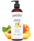 Pura D'Or 16 Oz Organic Apricot Kernel Oil - 100% Pure & Natural Usda Cold Pressed Carrier Oil - Antioxidant & Vitamin E Rich Moisturizer For Natural Glow & Softness - Face Skin & Hair