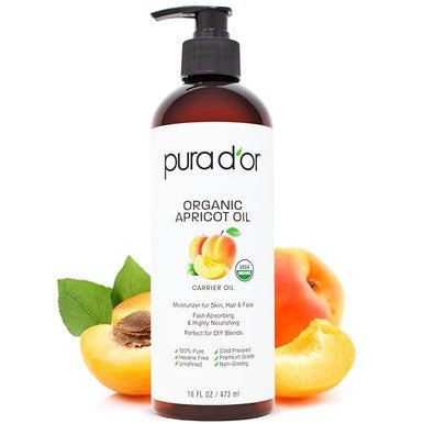 Pura D'Or 16 Oz Organic Apricot Kernel Oil - 100% Pure & Natural Usda Cold Pressed Carrier Oil - Antioxidant & Vitamin E Rich Moisturizer For Natural Glow & Softness - Face Skin & Hair