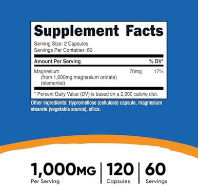 Nutricost Magnesium Orotate Capsules 1000Mg 120 Caps 60 Servings 500Mg Per Capsule Nongmo Gluten