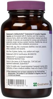 Bluebonnet Nutrition Cellular Active Coenzyme Bcomplex Energy Production & Nerve Support Vegan Kosher Gluten Soy Dairy 100 Vegetable Capsules 100 Servings
