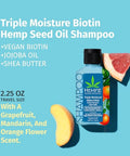 Hempz Biotin Hair Shampoo - Triple Moisture Peach & Grapefruit - For Growth & Strengthening Of Dry Damaged Hair - Travel Size 2.25 Fl Oz