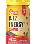 Sundance Vitamin B12 Energy Gummies 40 Count Peach Raspberry Flavor Vegan NonGMO and Gluten Free Supplement