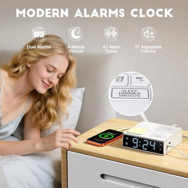 Gannyfer White Noise Sound Machine With Dual Alarm Clock - Soft Night Light 41 Non Looping Sounds Usb Port Charger 3 Timers Memory Function 31 Adjustable Volume Sleep Sound Machine For Adult & Home Bedroom