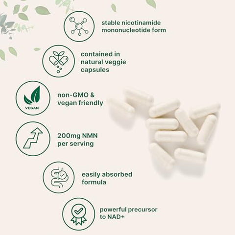 Micro Ingredients Nmn 200Mg Per Serving 120 Veggie Capsules 60 Servings Easily Absorbed Nicotinamide Mononucleotide Form Nad Precursor & Nr Supplement Alternative Non-Gmo Vegan