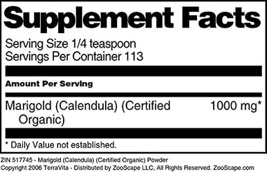 Terravita Marigold (Calendula) (Certified Organic) Powder (4 Oz, Zin: 517745)