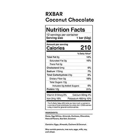RXBAR Coconut Chocolate, Protein Bar, Gluten Free (24 Bars)